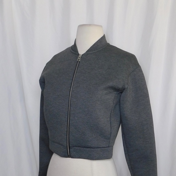 EVERLANE Street Fleece Cropped Bomber Jacket Grey Crop Minimalist Preppy X-Small - Picture 7 of 13